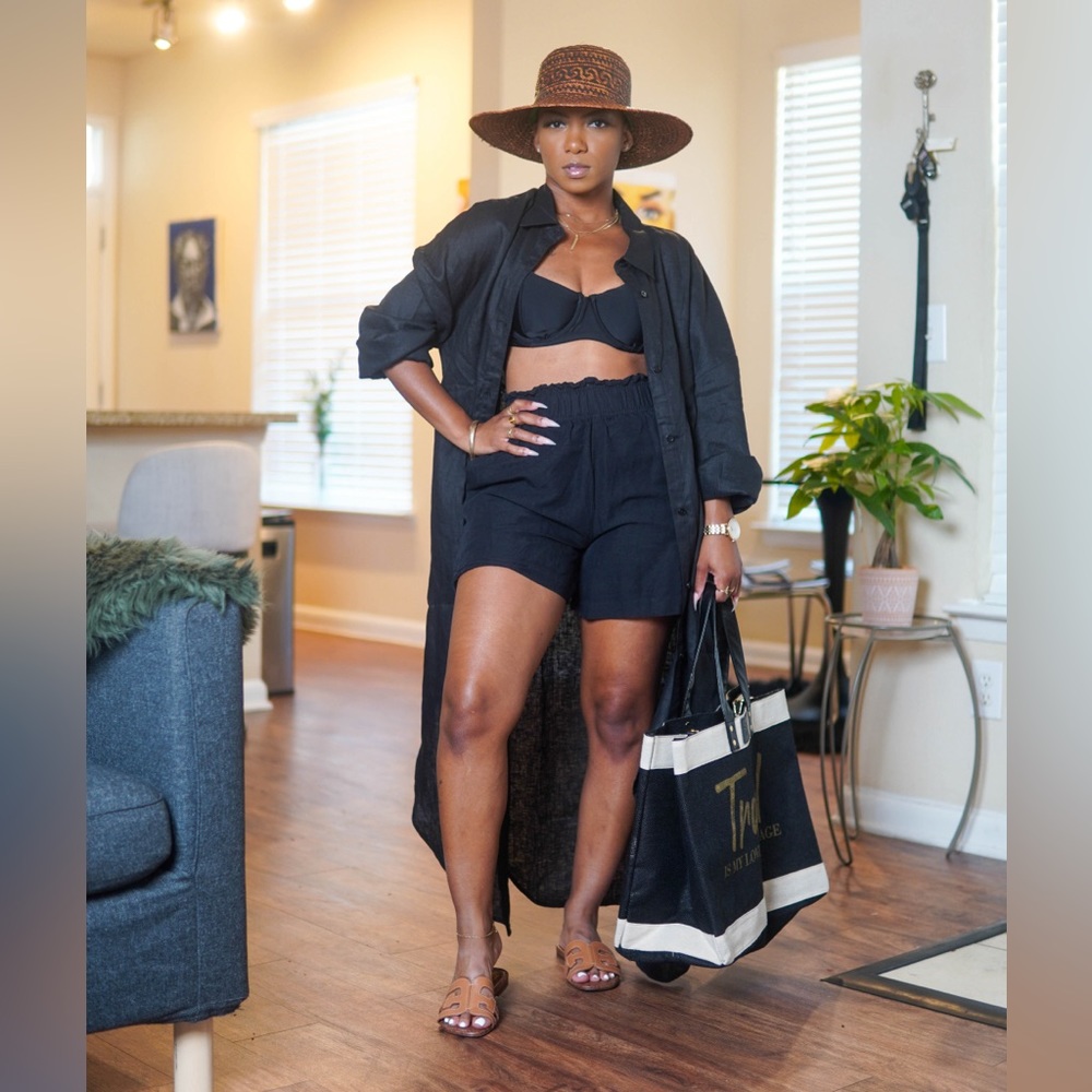 Black Midi Shirt Dress - Lightweight Layering Dress